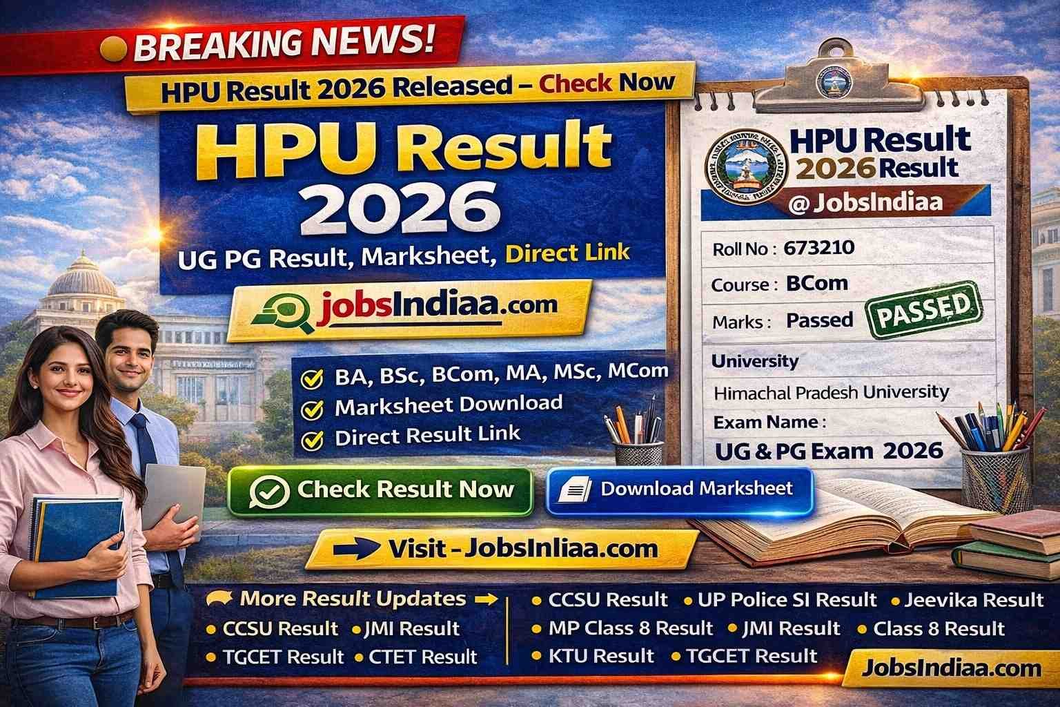 HPU Result 2026 Check UG PG Result Marksheet JobsIndiaa