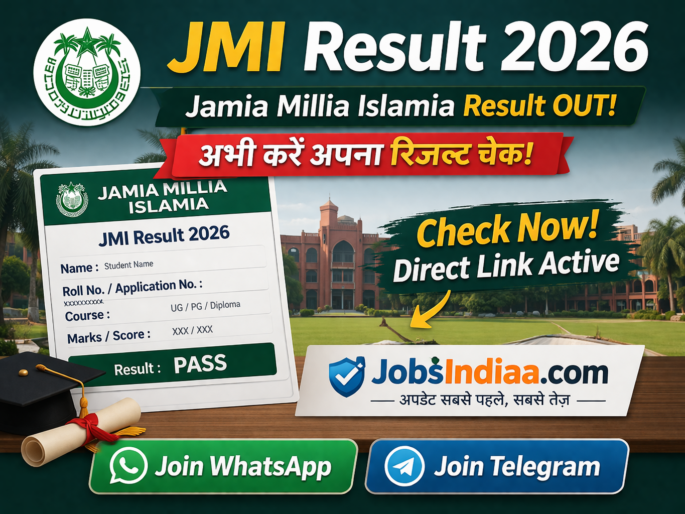 JMI Result 2026 Download Merit List Scorecard Jamia Millia Islamia JobsIndiaa