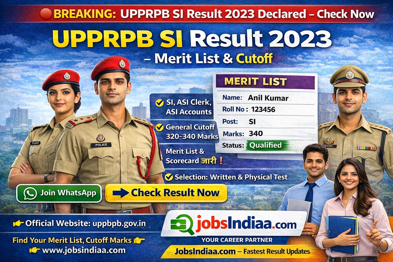 UPPRPB SI Result 2023 Download ASI Clerk Accounts Merit List JobsIndiaa