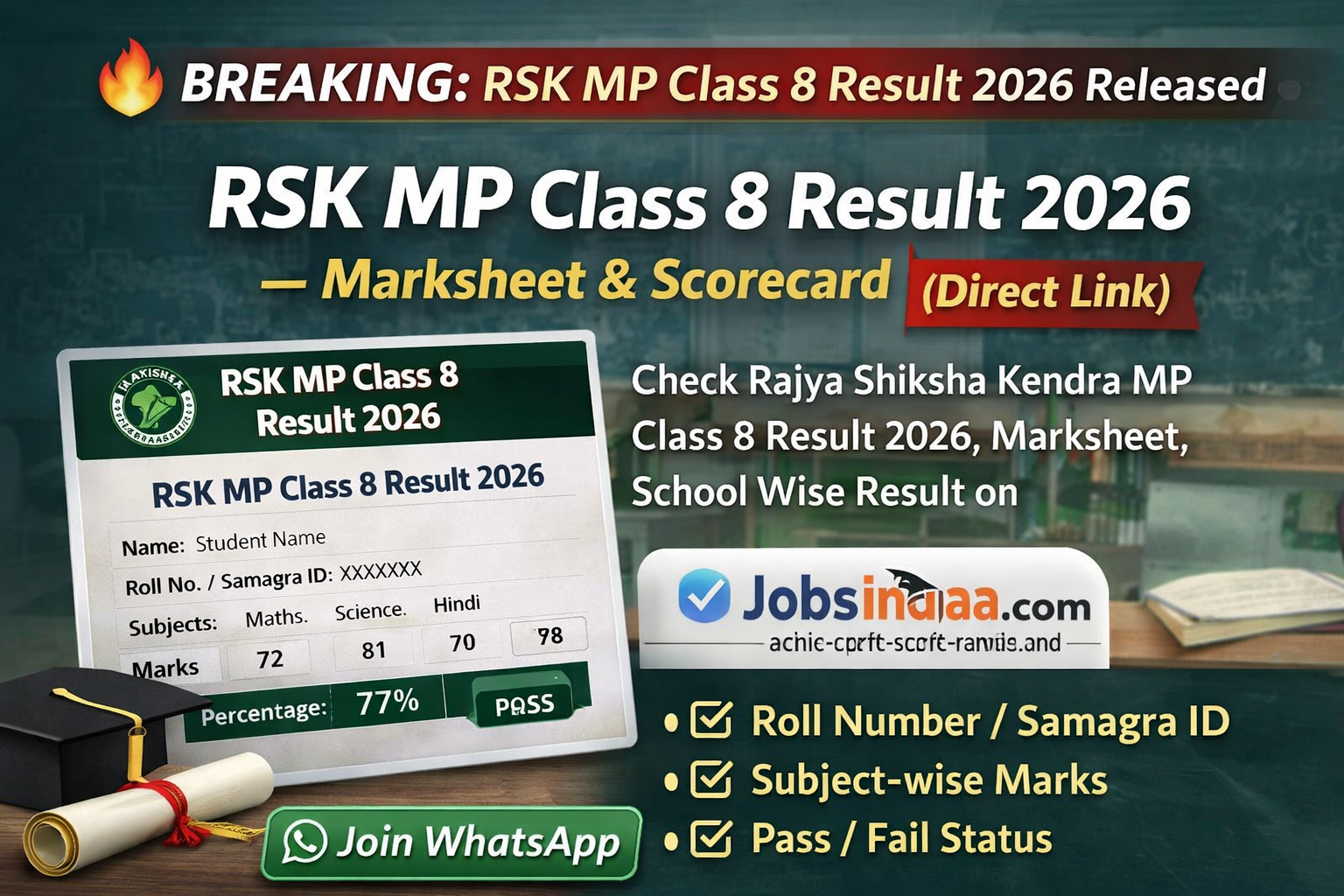 RSK MP Class 8 Result 2026 Download Marksheet MP Board Result JobsIndiaa