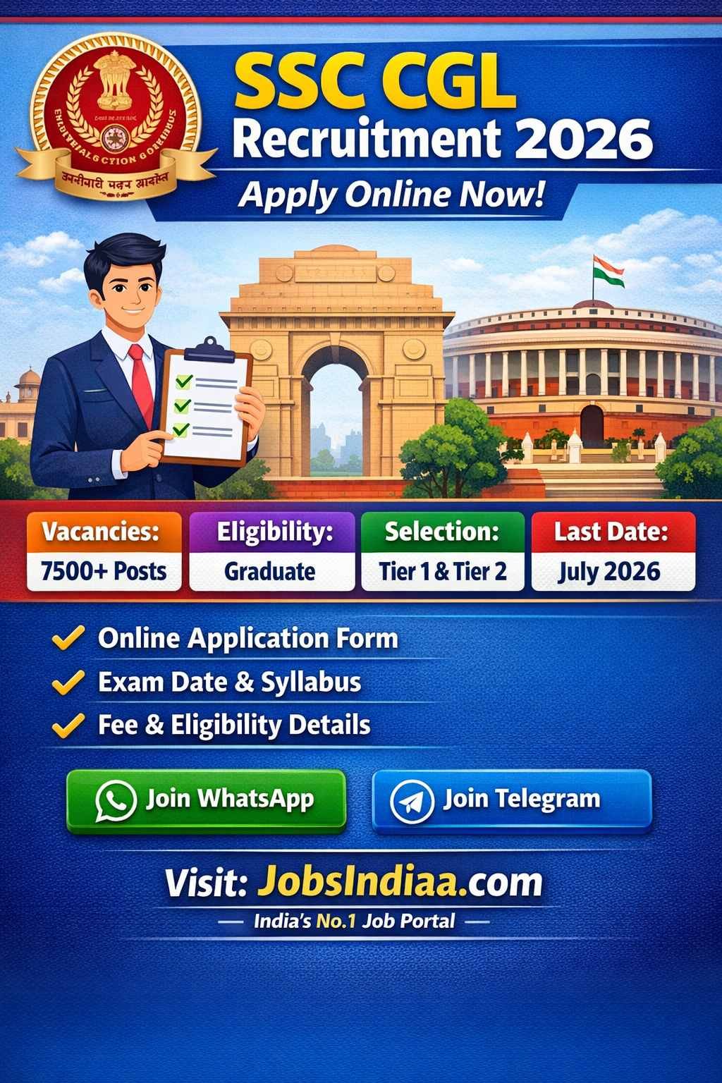SSC CGL Recruitment 2026 Apply Online JobsIndiaa
