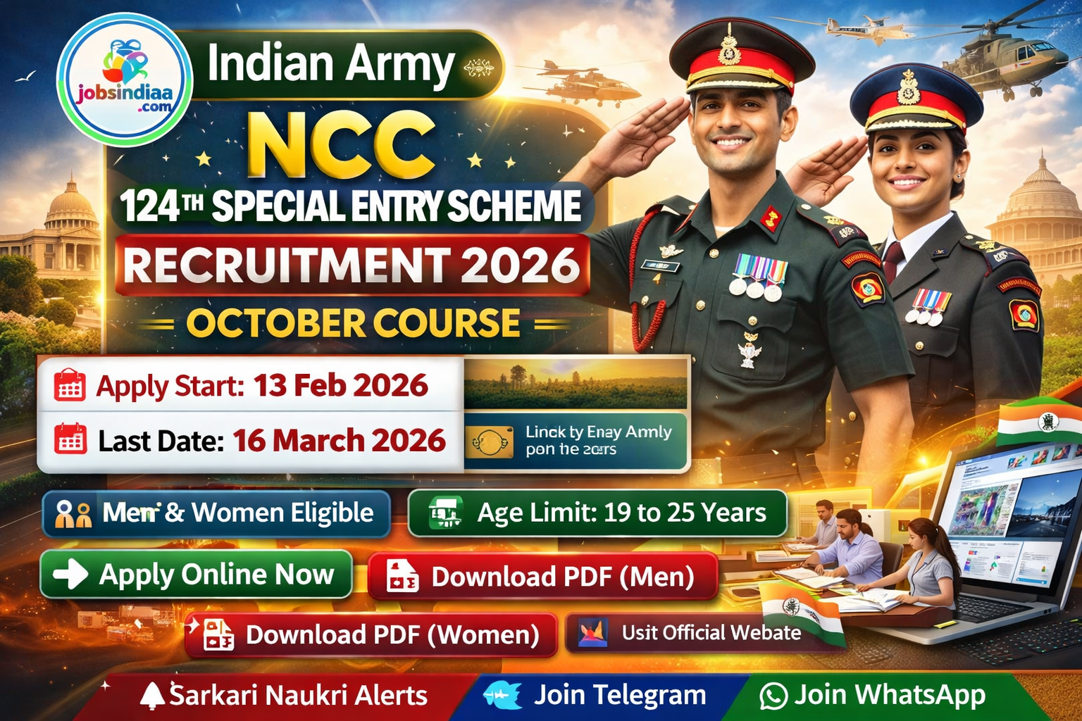 Indian Army NCC 124th Special Entry Scheme Recruitment 2026 JobsIndiaa