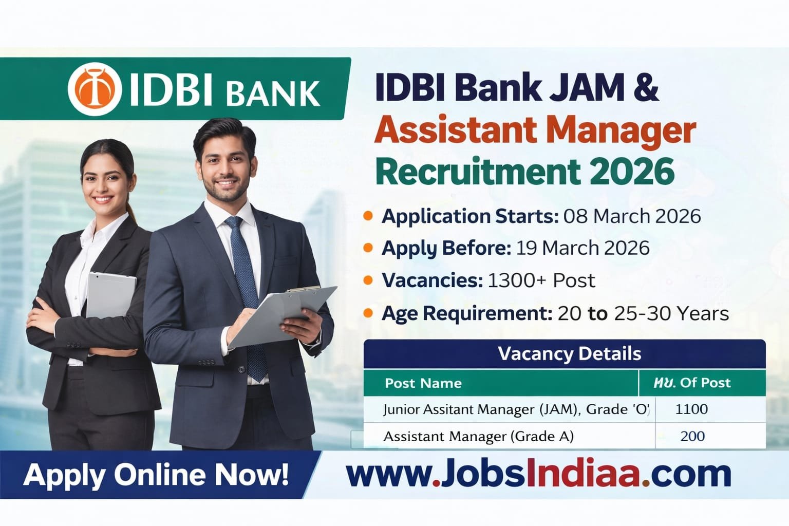 IDBI Bank JAM Recruitment 2026 Online Apply JobsIndiaa