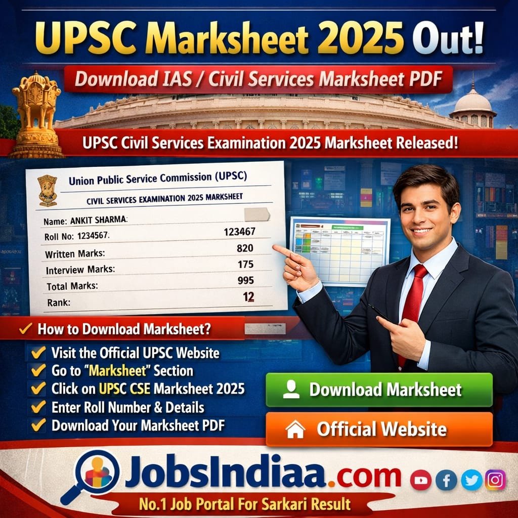 UPSC Marksheet 2025 Download Civil Services Exam Marksheet JobsIndiaa