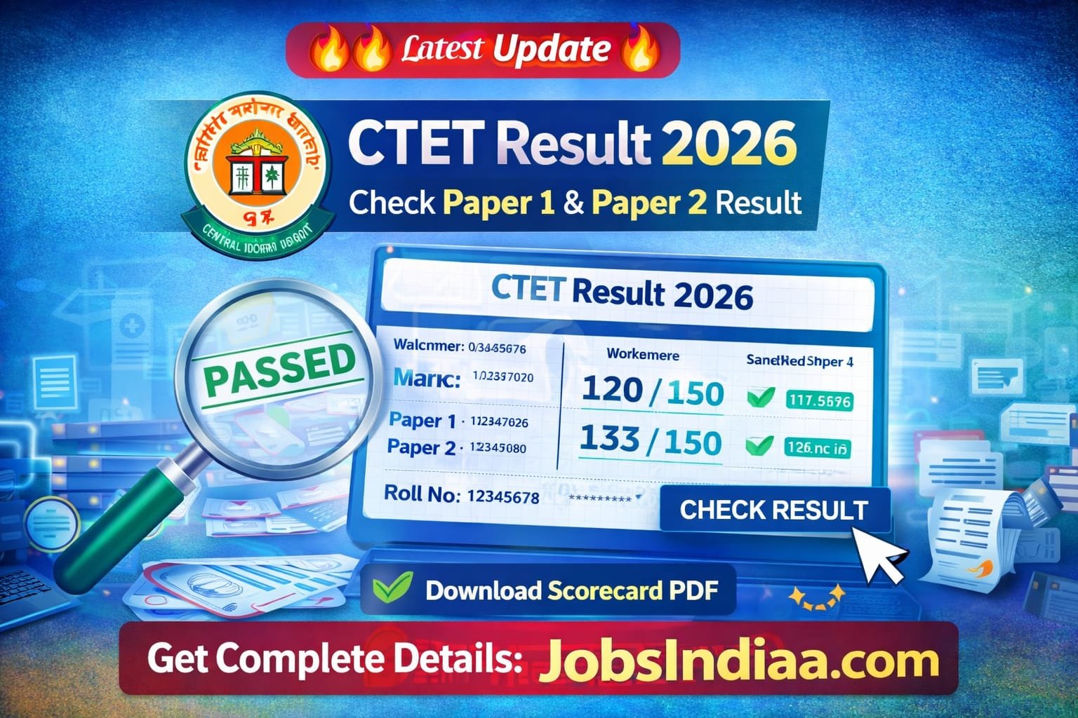 CTET Result 2026 Check CBSE CTET Paper 1 Paper 2 Scorecard JobsIndiaa
