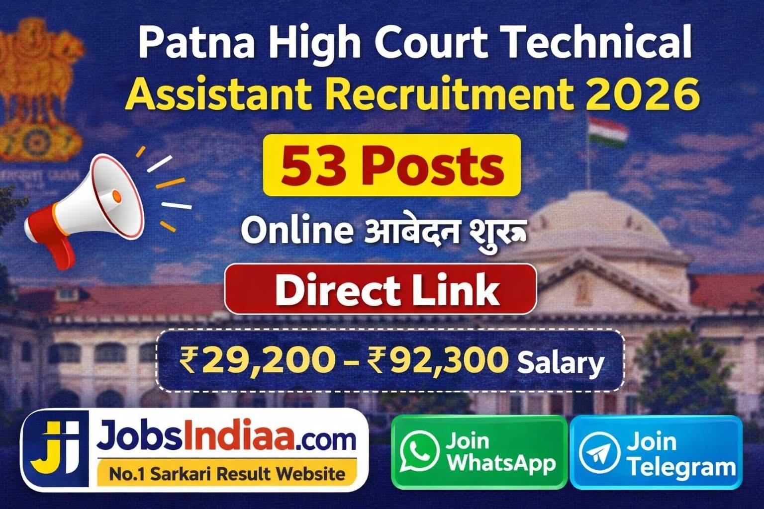 Patna High Court Technical Assistant 2026 Apply Online Direct Link JobsIndiaa