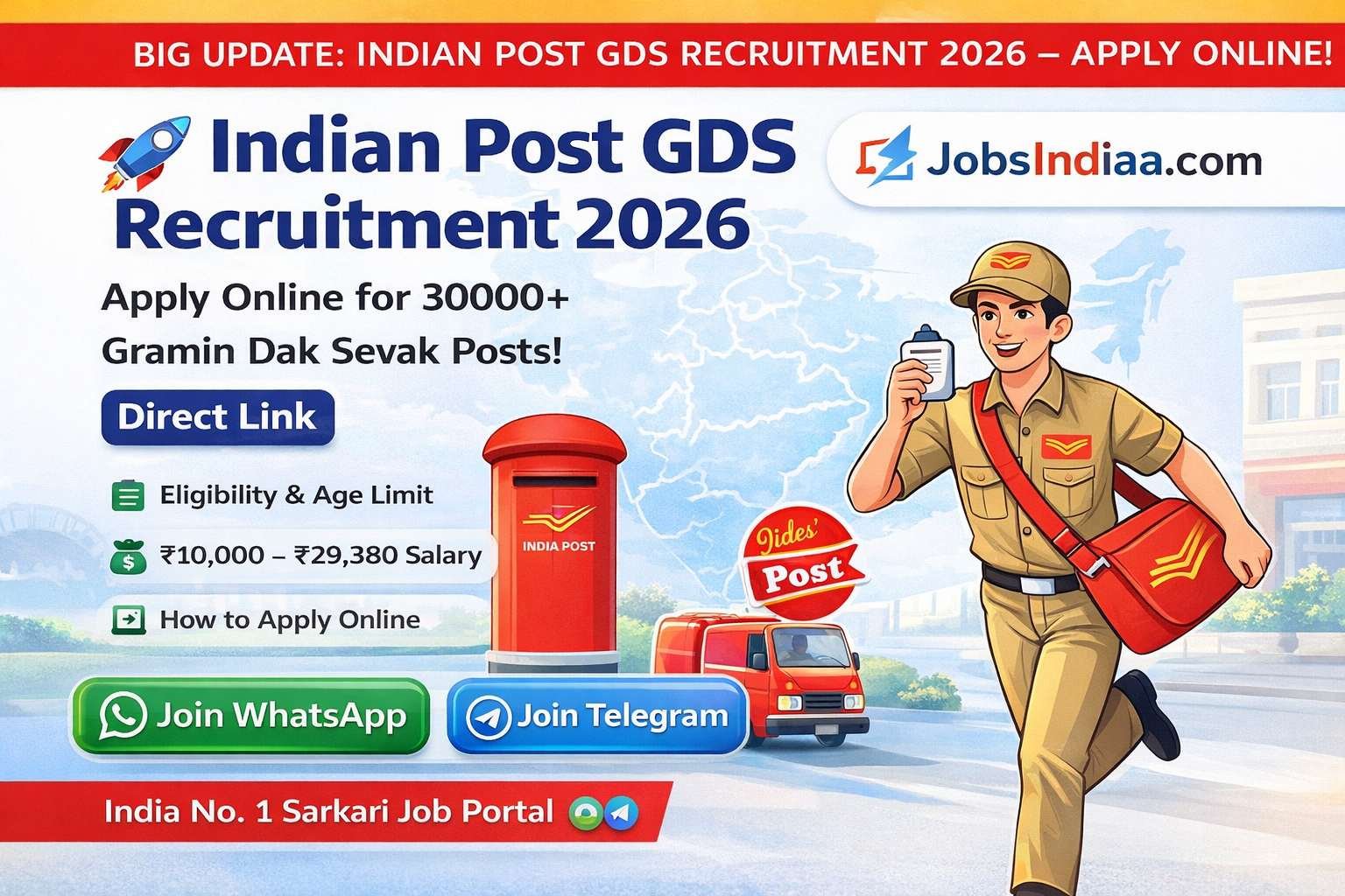 Indian Post GDS Recruitment 2026 Apply Online Direct Link JobsIndiaa
