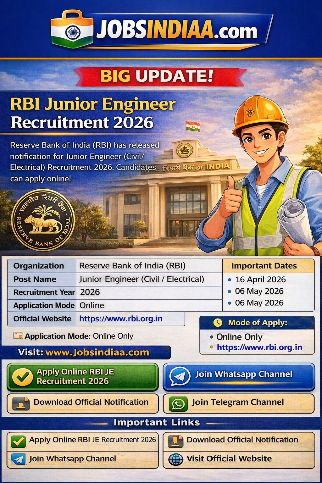 RBI Junior Engineer Recruitment 2026