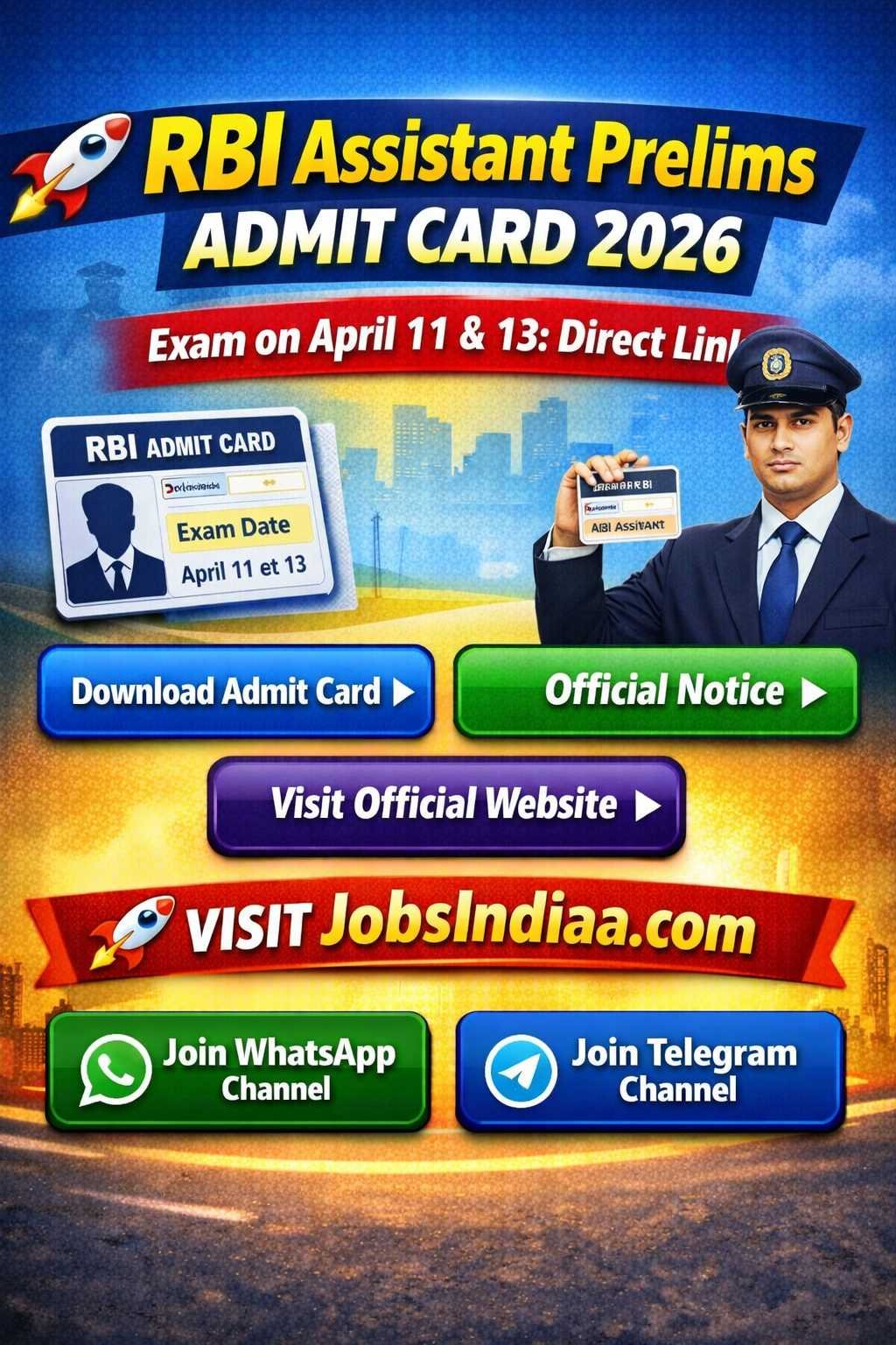 RBI Assistant Prelims Admit Card 2026 Download Hall Ticket JobsIndiaa