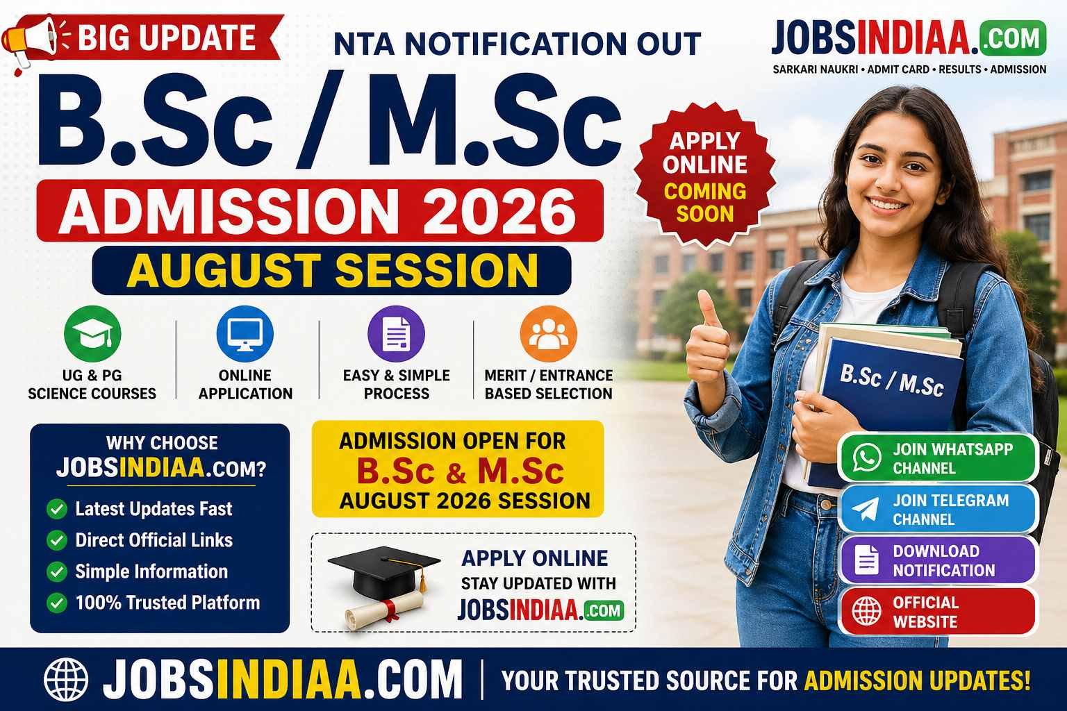 B.Sc M.Sc Admission 2026