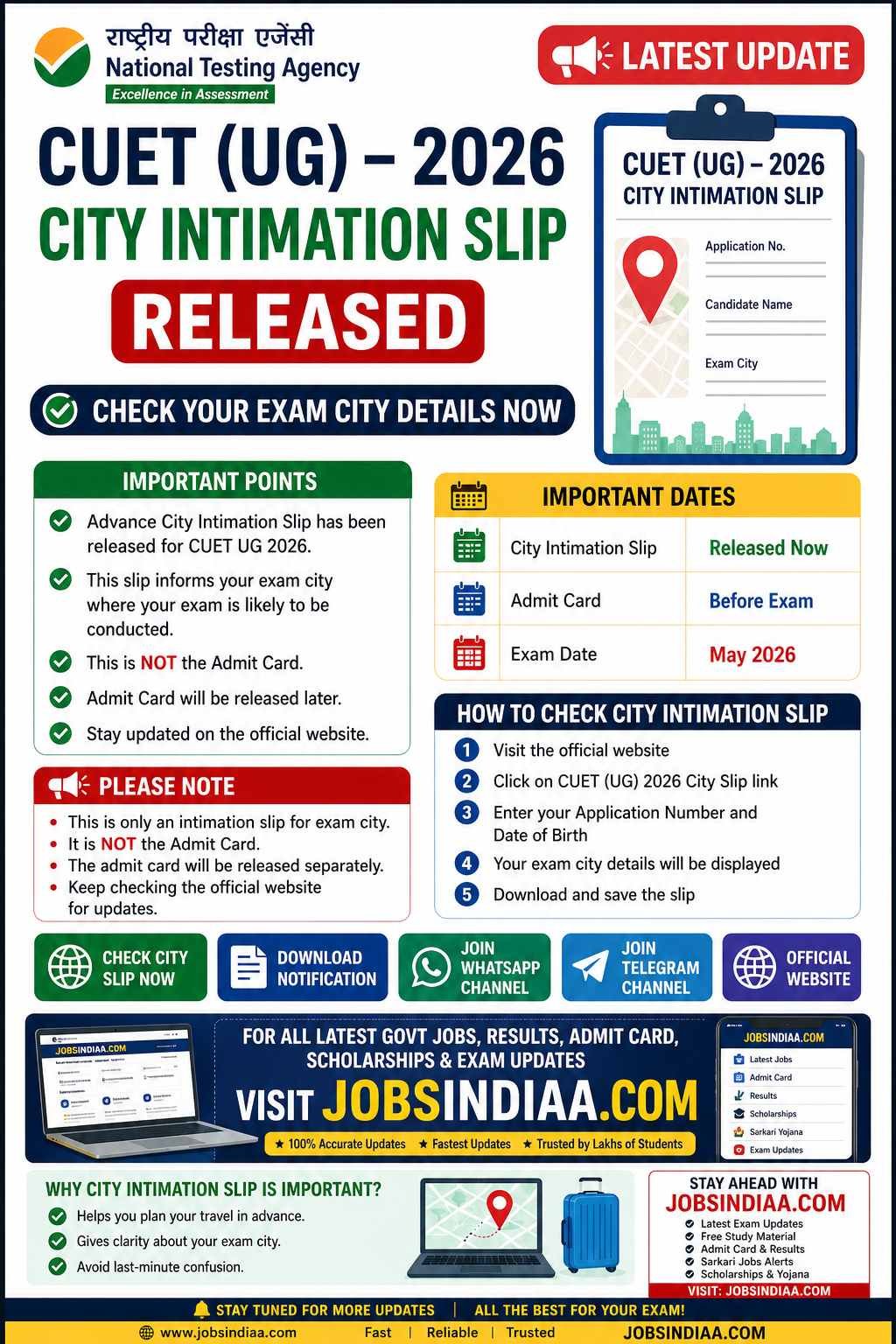 CUET UG 2026 City Intimation Slip