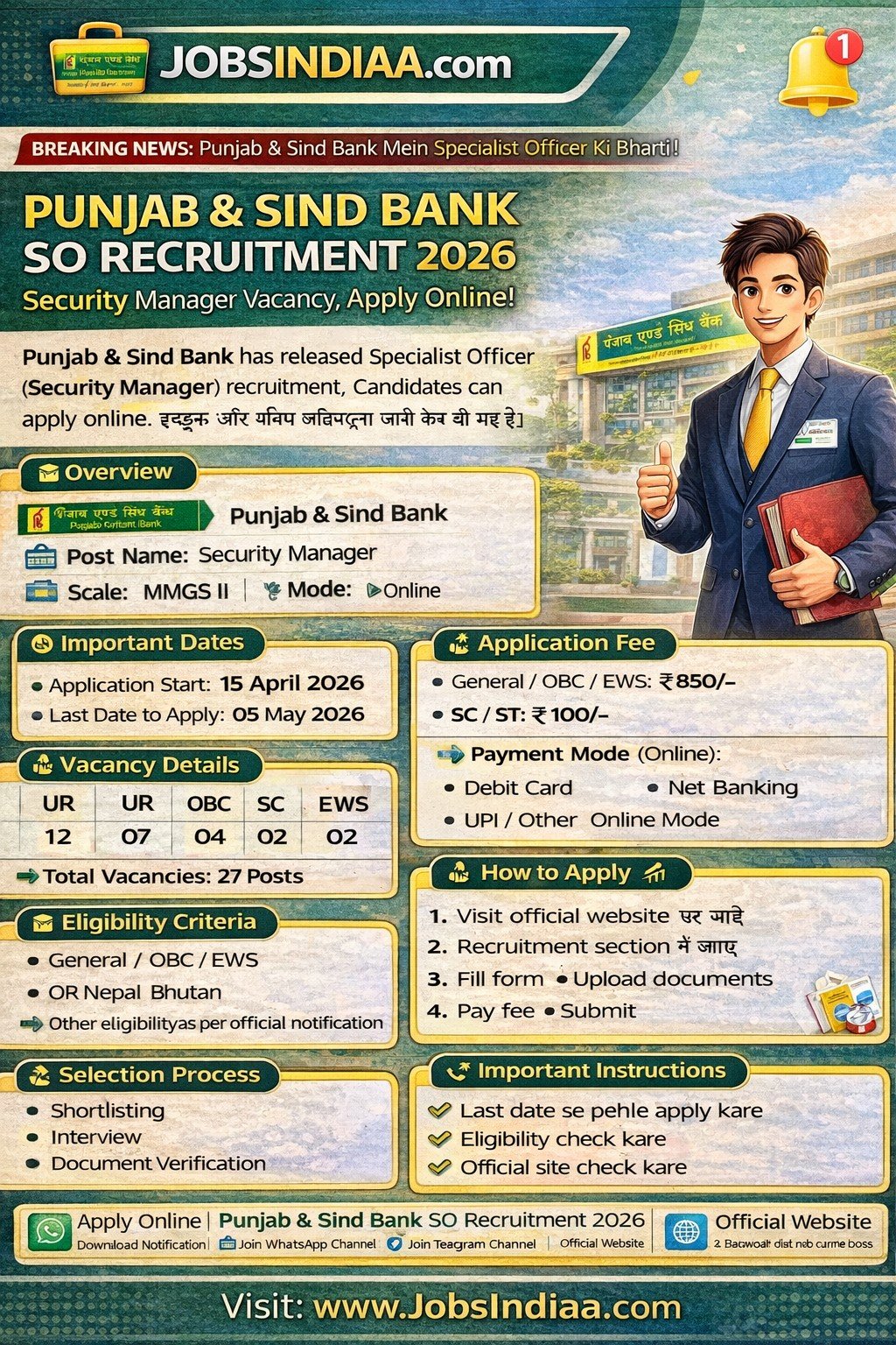 Punjab Sind Bank SO Recruitment 2026