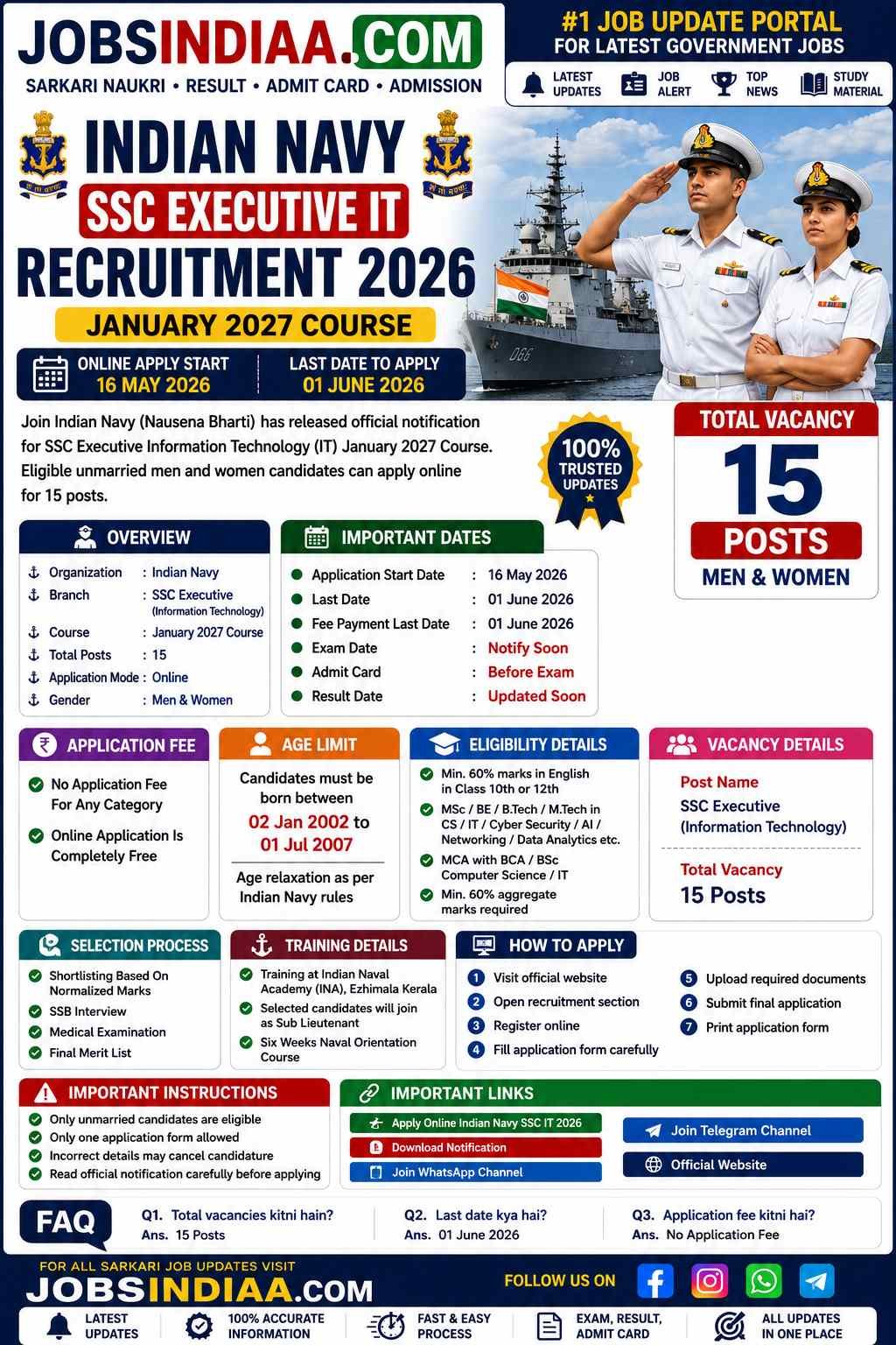 Indian Navy SSC Executive IT Recruitment 2026
