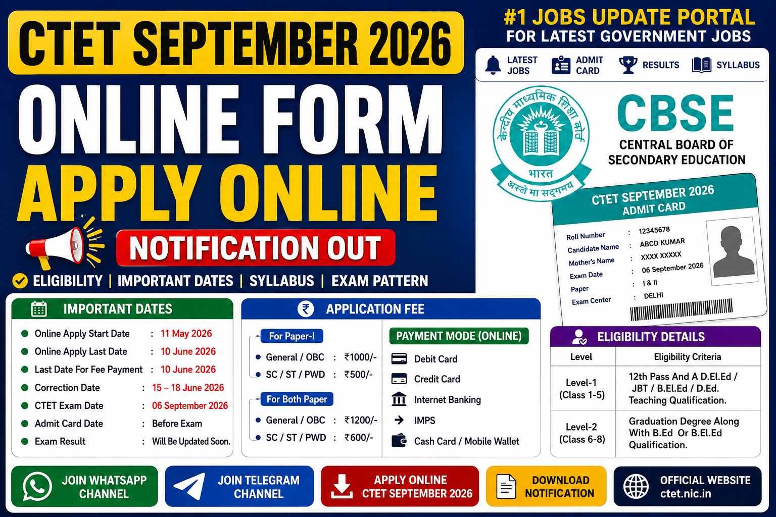CTET September Online Form 2026 Updates